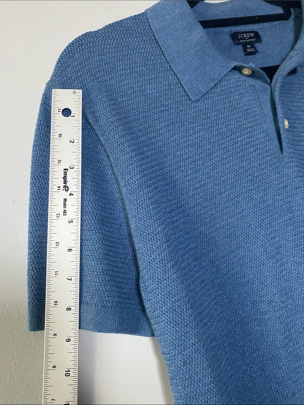 J Crew Basketweave Cotton Sweater Polo Men’s Medium Blue Short Sleeve Shirt - Picture 11 of 12